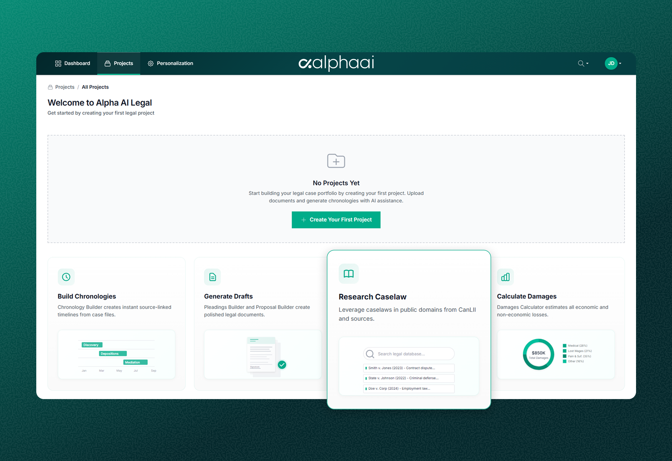 AlphaAI automated demand letter and medical chronology generation interface